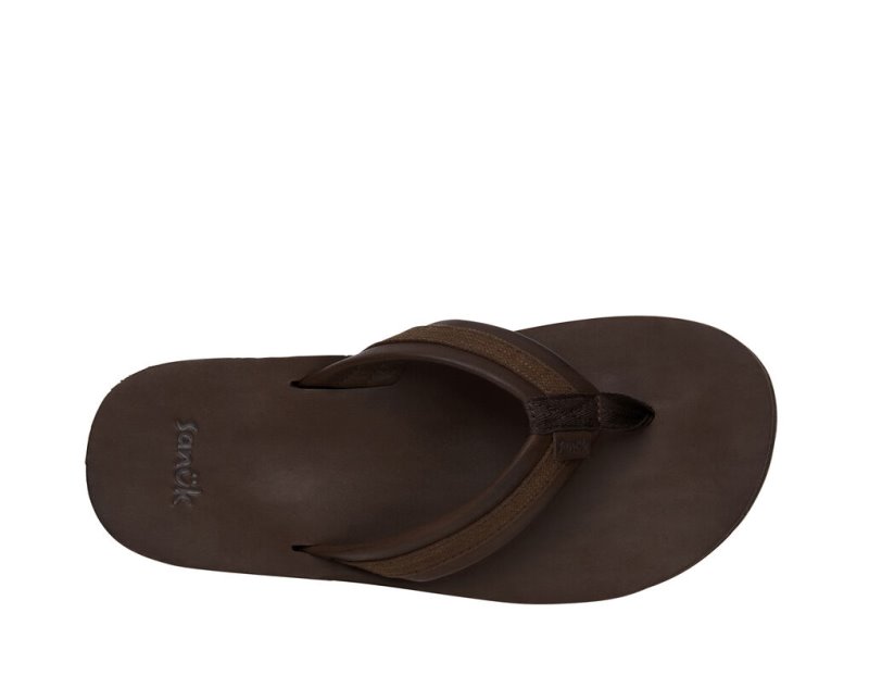 Sanuk Hullsome Leather St Hemp Men's Flip Flops Dark Brown | Canada 296EBC